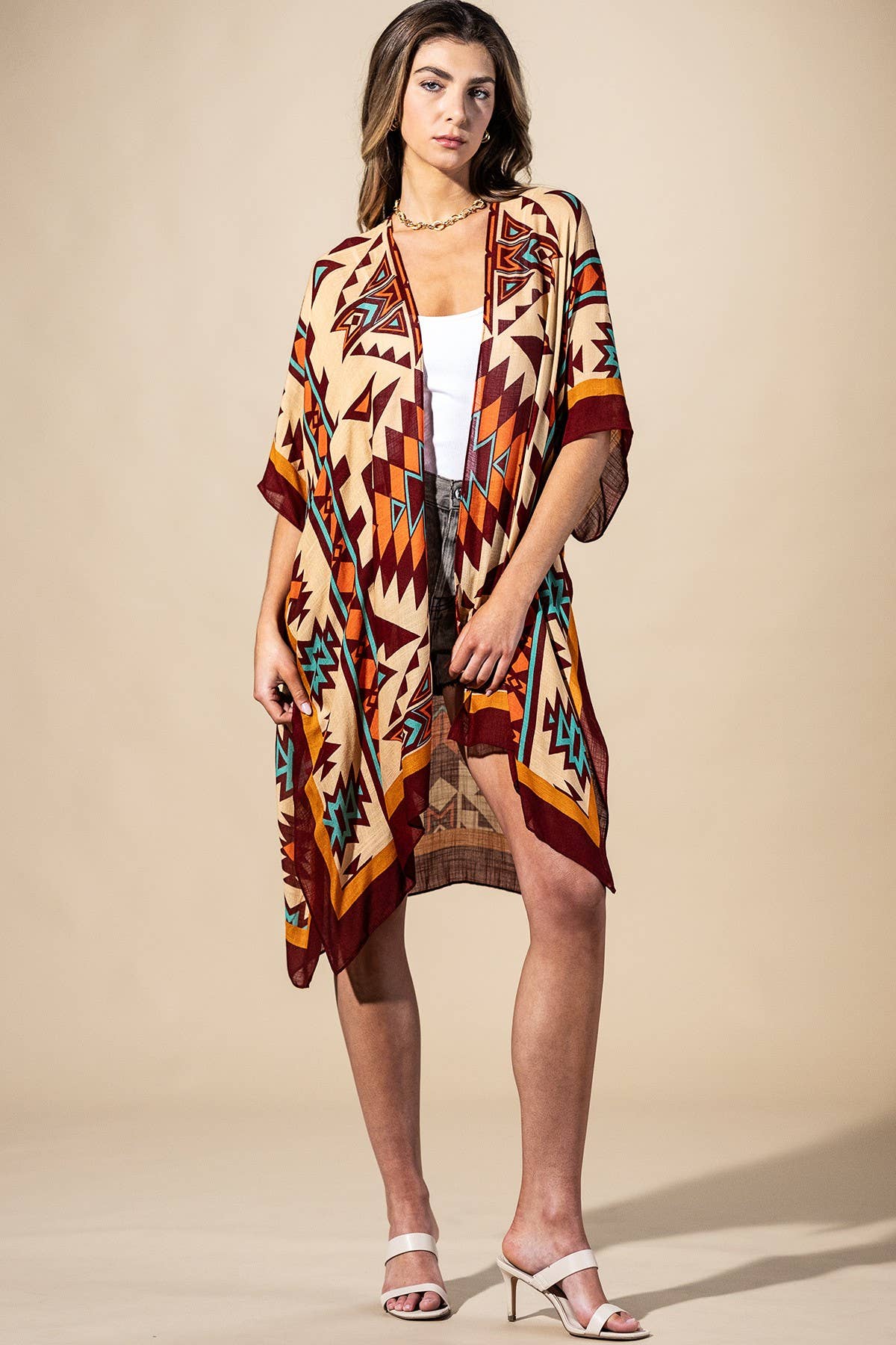Urbanista - Southwest Sol Viscose Kimono: Ethnic Burgundy / OS