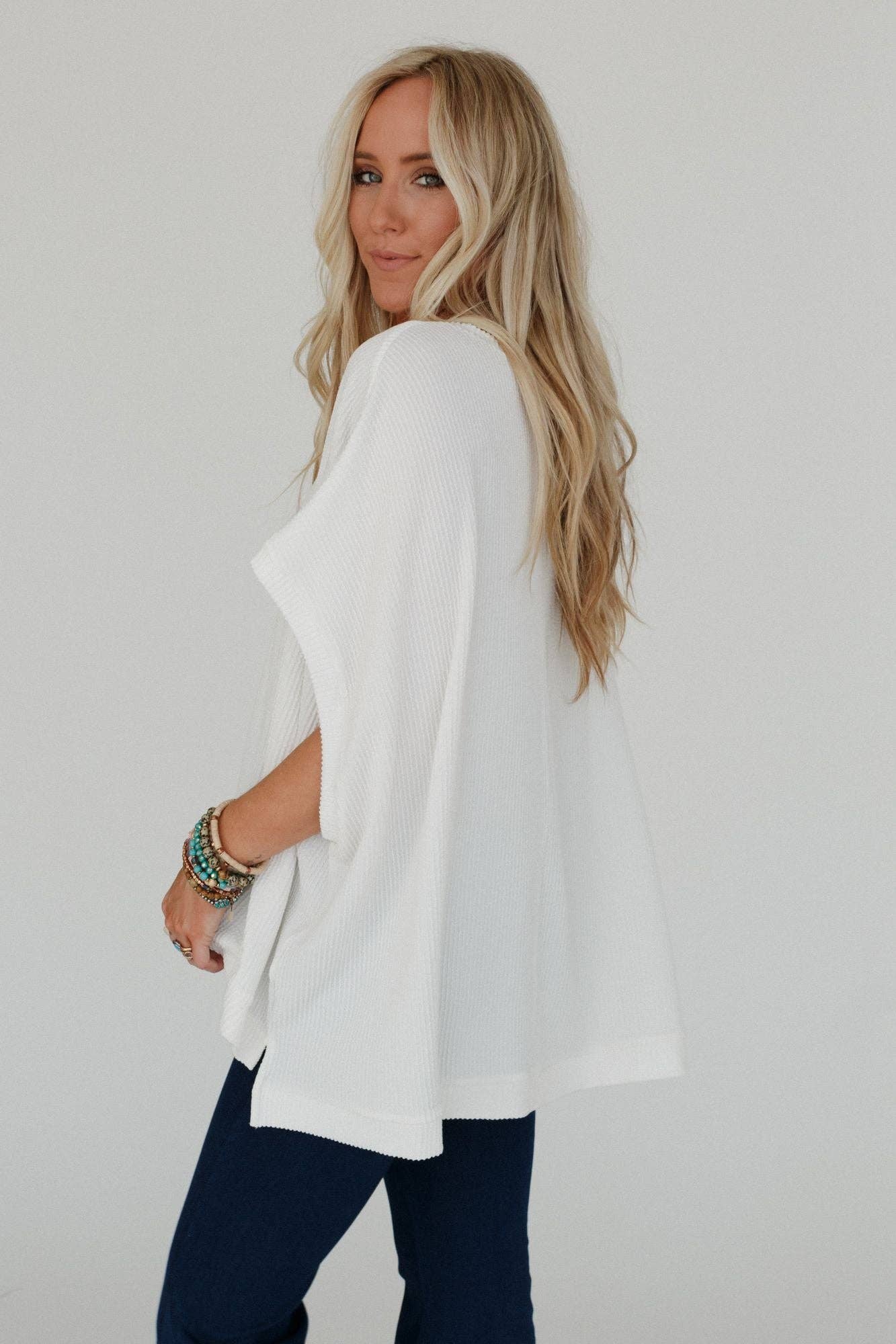 Three Bird Nest - Moon Glow Texture Knit Top - Off White