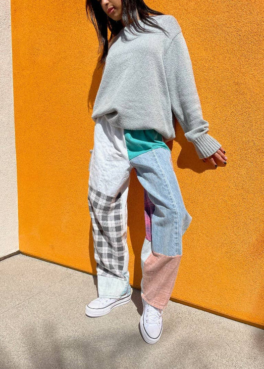 Upcycled Flannel & Denim Combo Pants