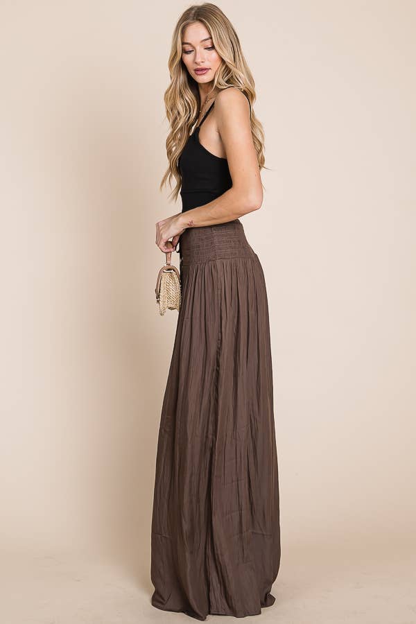 JADE BY JANE - Ruched waist wide resort pants: BROWN