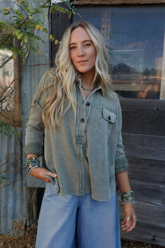 Three Bird Nest - Cool Comfort Henley Top - Olive