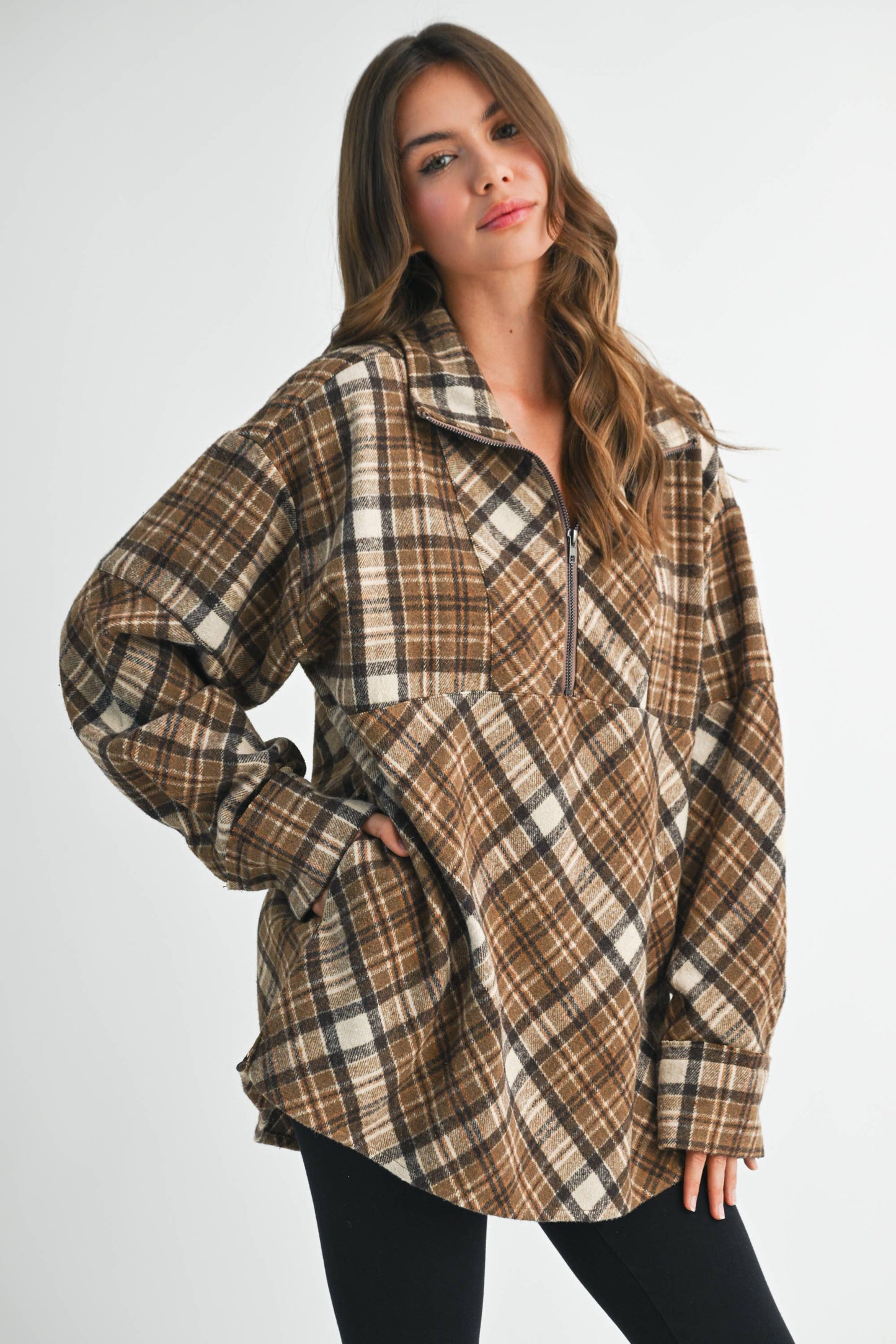 AEMI + CO - 8421EK Mya Plaid Pullover 1: Chocolate / Contemporary