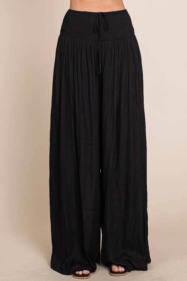 JADE BY JANE - Ruched waist wide resort pants: BROWN