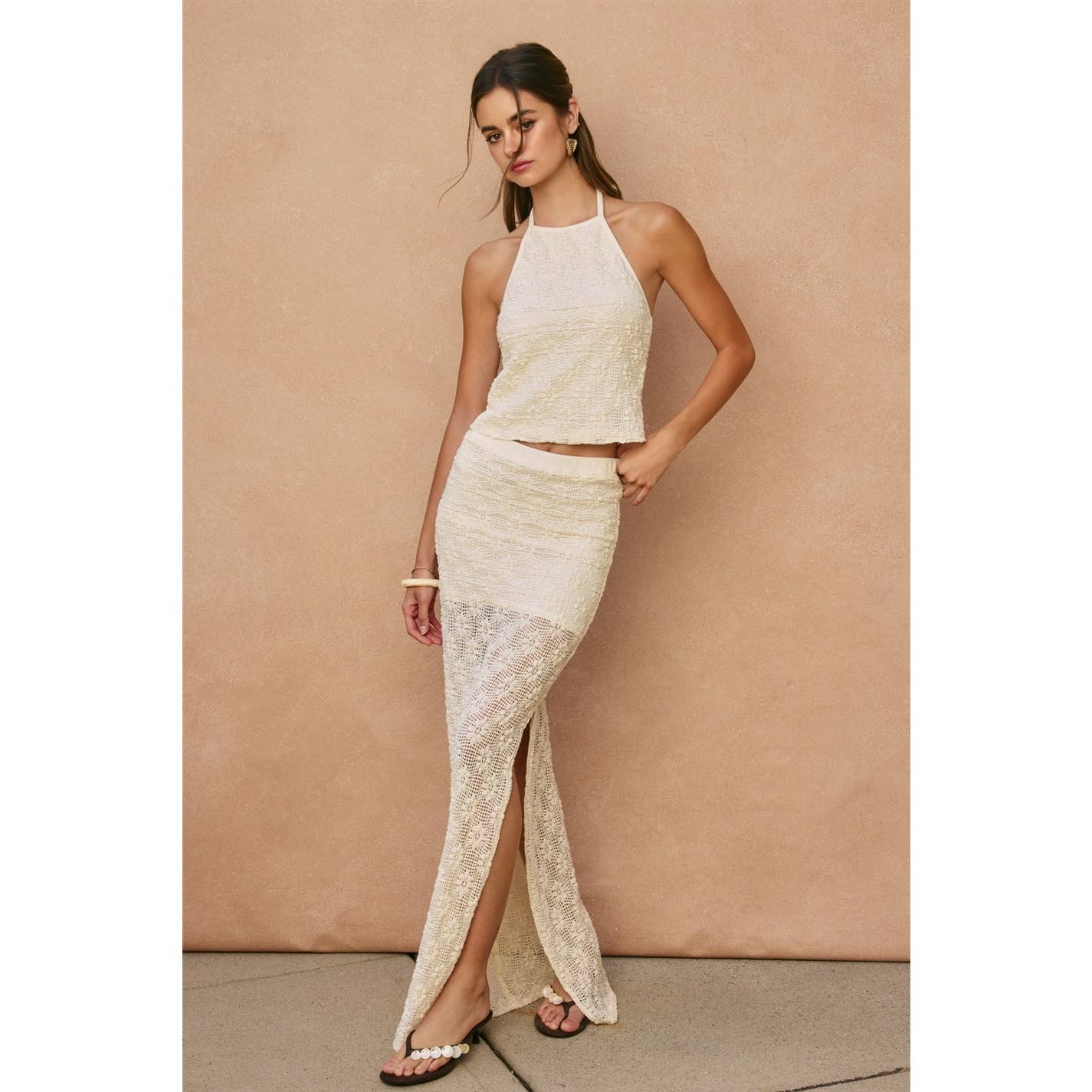 Dress Forum - Breeze & Blossom Maxi Pencil Skirt: CREAM