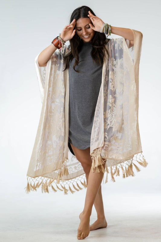 Three Bird Nest - Crushin' On You Velvet Kimono - Nude: OS