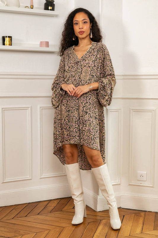 Last Queen Lurex button Tunic Dress Top Pink - OS