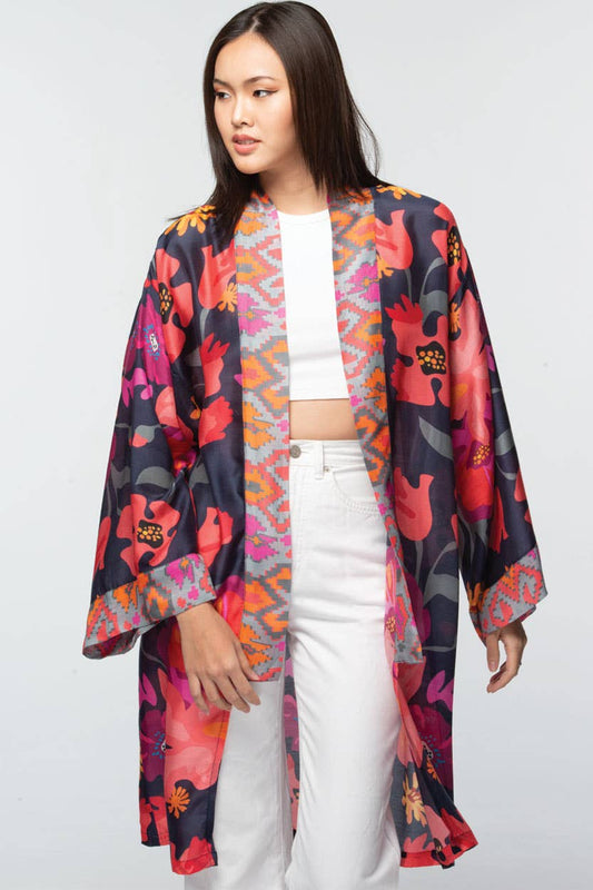 Sevya Handmade - Malini Cupro Kimono Navy Multi Floral - OS