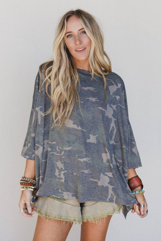 Three Bird Nest - Country Girl Camo Top - Olive: Green / M