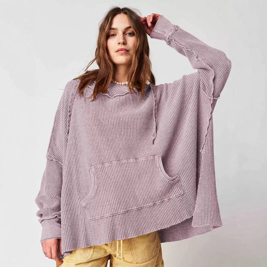 Dipped Shop - Solid Color Loose Split Hooded Sweatshirt DPT251604: Purple