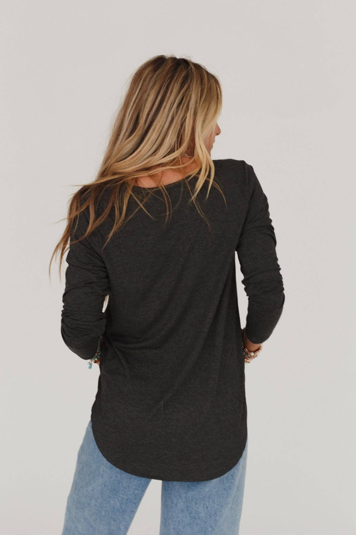Three Bird Nest - Ryder Long Sleeve Bralette Tee - Charcoal