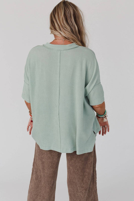 Three Bird Nest - On The Go V Neck Ribbed Essential Tee - Sage