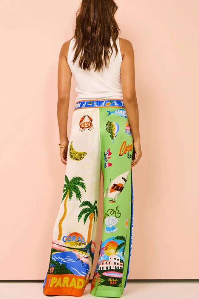 UNISHE - Summer Beach Vacation Printing 2pcs Pants Set / S