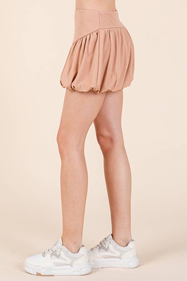 Heart & Hips - BJ54392 - THICK BANDED WAIST BALLON MINI SKIRT: NOUGAT