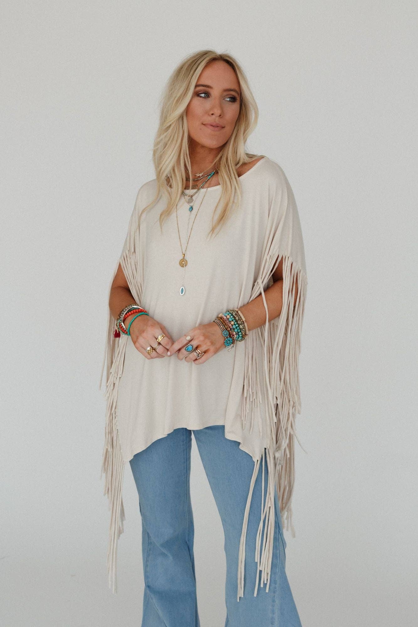 Three Bird Nest - Western Showstopper Fringe Top - Oat: S