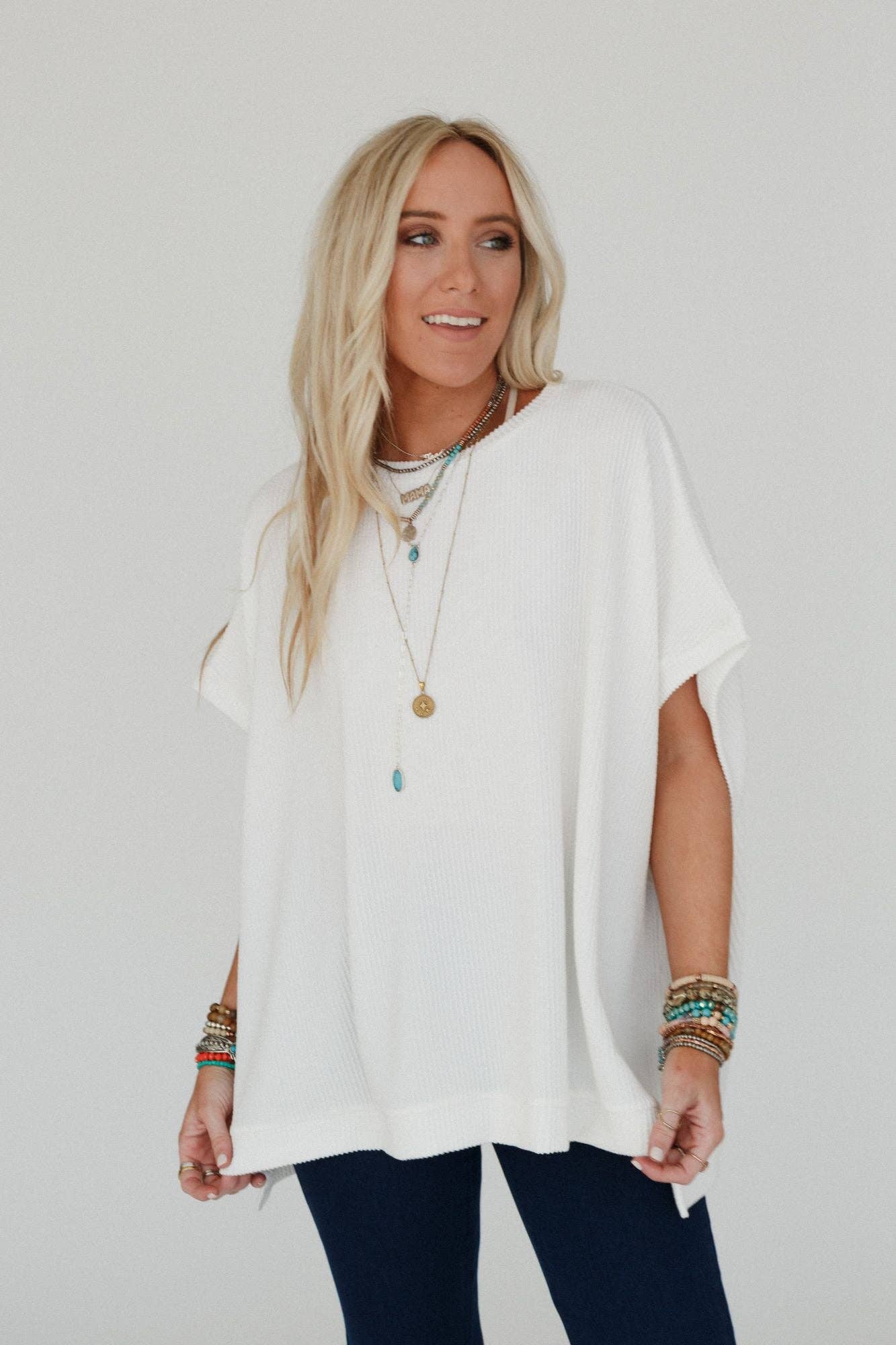 Three Bird Nest - Moon Glow Texture Knit Top - Off White