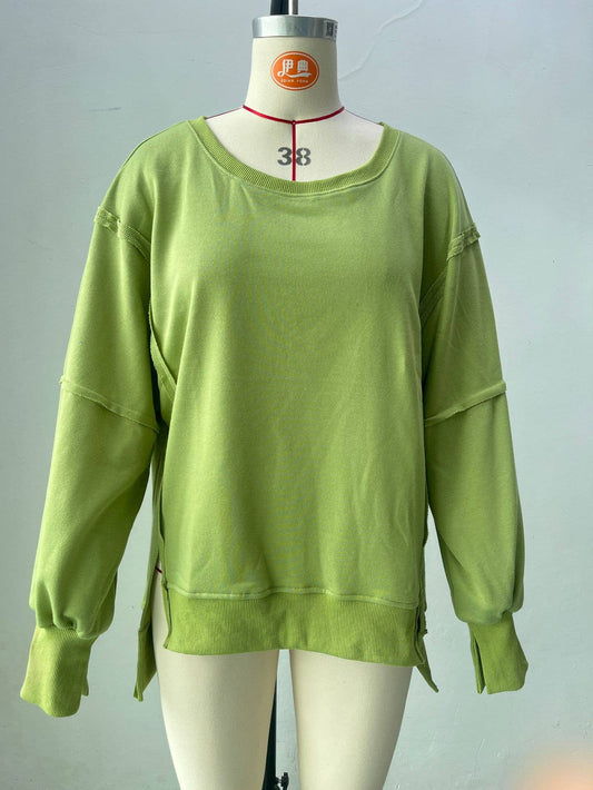 Lily Clothing - Solid-color round-neck casual loose sweatshirt: GREEN