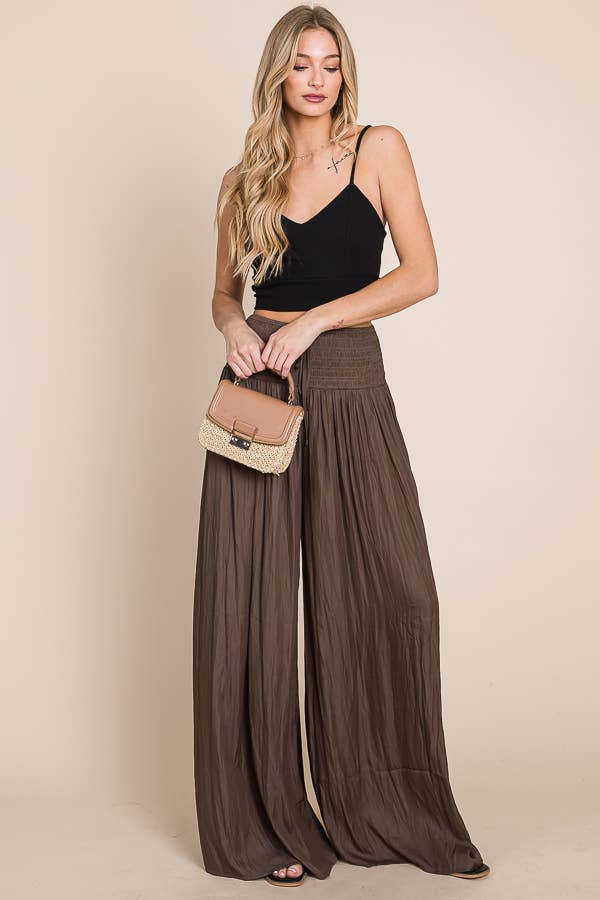 JADE BY JANE - Ruched waist wide resort pants: BLACK