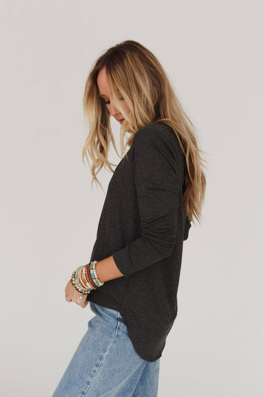 Three Bird Nest - Ryder Long Sleeve Bralette Tee - Charcoal