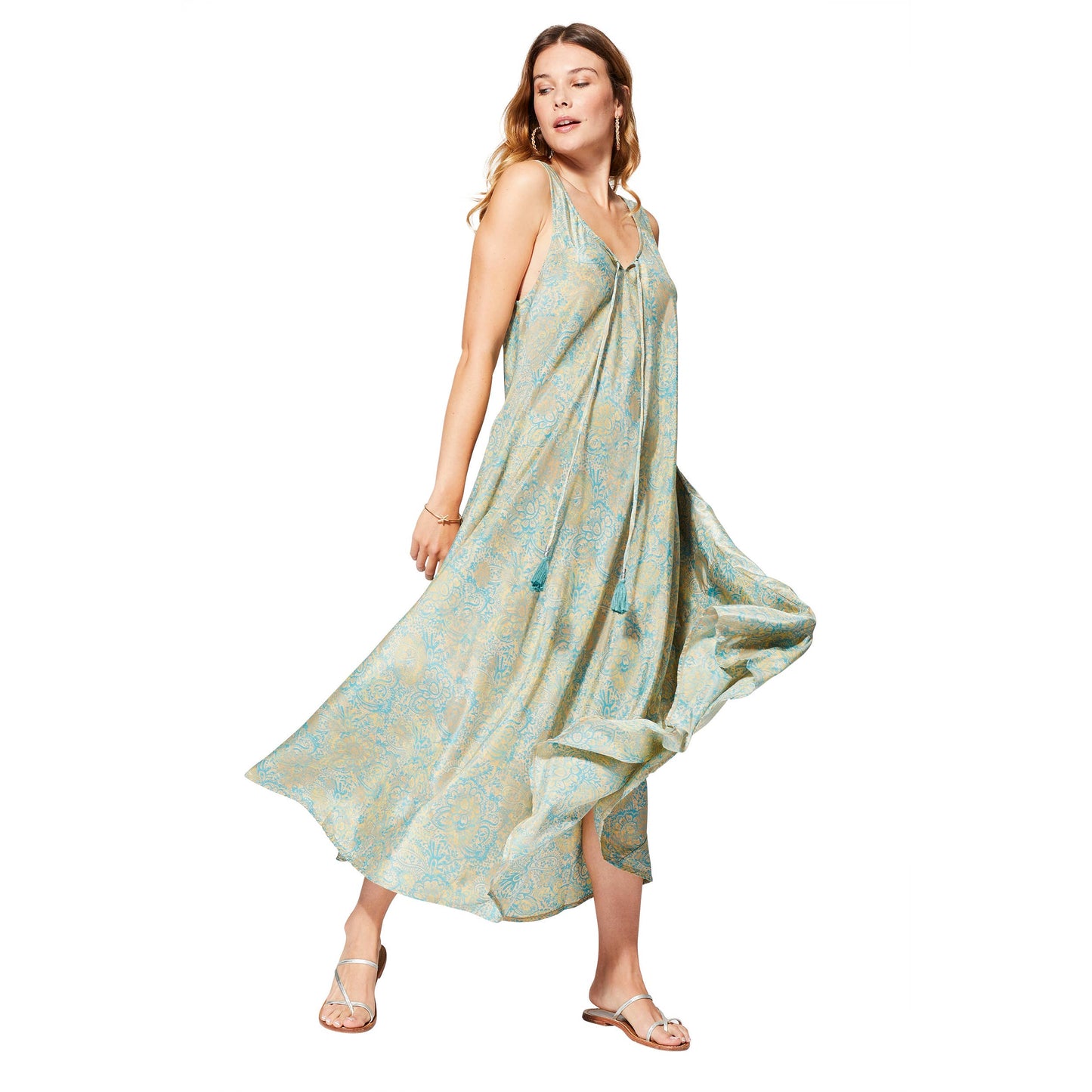 Aller Simplement - MAXI LONG SLEEVELESS SUMMER DRESS / OS
