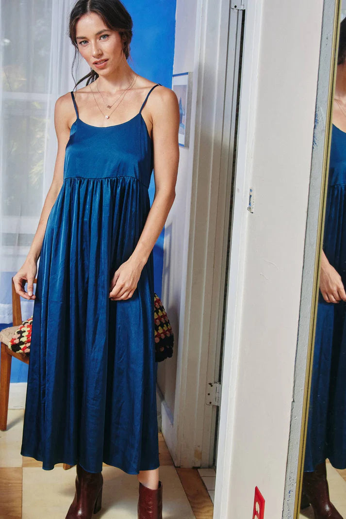 LARA DAISY INC - Satin Tie-back Camisole Midi Dress: Navy
