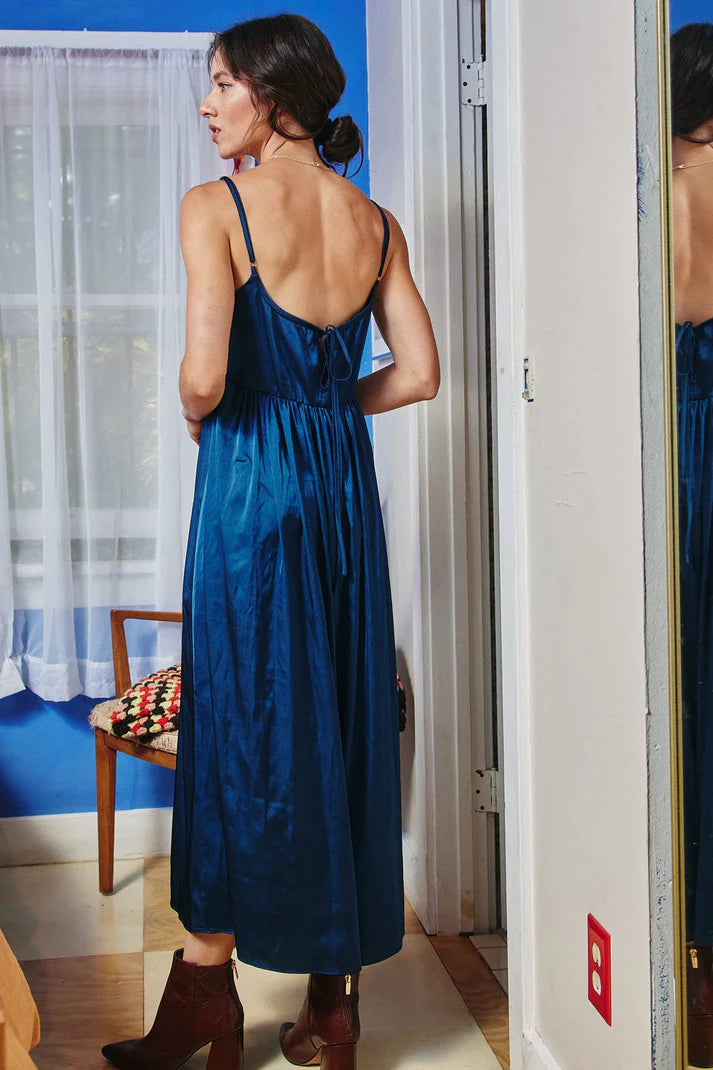 LARA DAISY INC - Satin Tie-back Camisole Midi Dress: Navy