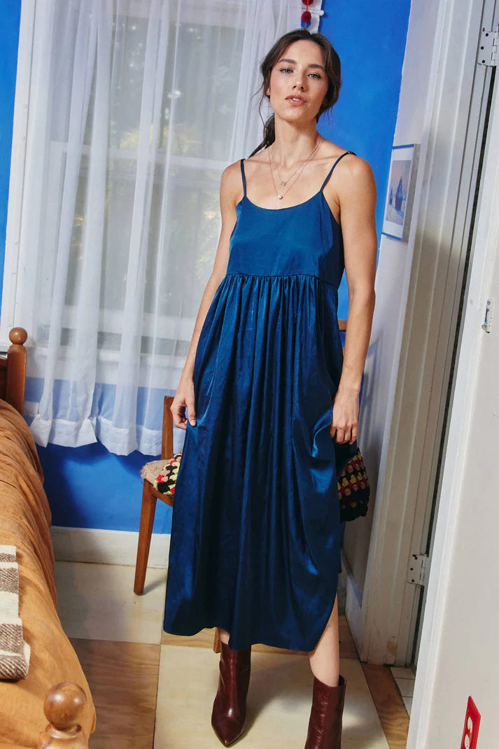 LARA DAISY INC - Satin Tie-back Camisole Midi Dress: Navy