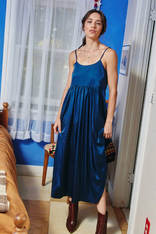 LARA DAISY INC - Satin Tie-back Camisole Midi Dress: Navy